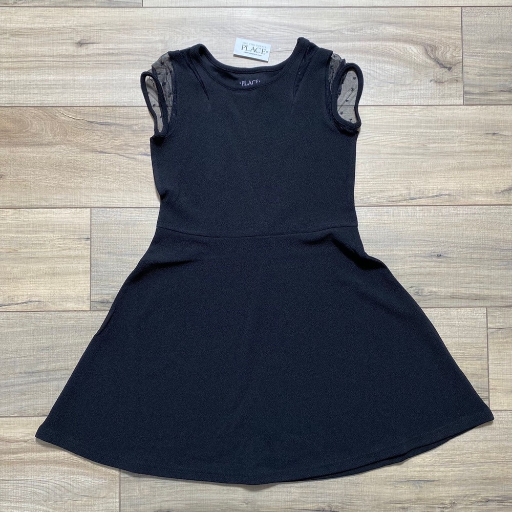 The Children’s Place Jacquard Mesh Sleeve Skater Dress Size L 10/12 Black